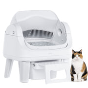 PetPivot Rawrose AS12 Self-Cleaning Cat Litter Box, Large, White, Safety Protection, Front Entry Step