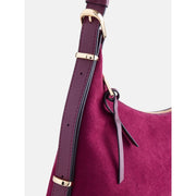 Scenario Women's Top Zipper Shoulder Bag, Merlot Wine, Faux Suede Finish, Adjustable Shoulder Strap