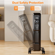 VECUKTY 1500W Oil Radiator Heater, Electric Oil-Filled Space Heater with Remote Control, Child Lock, 3 Heat Modes, Overheat and Tip-Over Protection, 24-Hour Timer, Digital Thermostat, Black