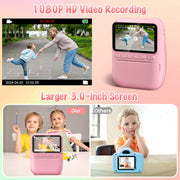 Gofunly Instant Print Camera for Kids, 14MP Photos, 1080P HD Video, Thermal Black and White Printing, Pink, Includes 32GB Card and Printing Paper