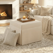 My Texas House Alamo Skirted Ottoman, Taupe Polyester Fabric, Square, Hinged Lid Storage, Indoor Seating