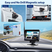 WheelX Magnetic Solar Wireless Backup Camera System, 7in HD 1080P Monitor, 170 Wide-Angle Lens, Motion Detection Alert, Night Vision, Solar Charging, Waterproof, Universal Fit