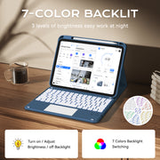 Aoub A3354 Touchpad Keyboard Case for iPad A16 11th Generation 11in and iPad 10th Generation 10.9in, Backlit Magnetic Detachable Wireless Bluetooth Keyboard, Navy Blue