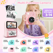 TIATUA Instant Film Camera, Digital HD 1080P, 3-Inch Screen, 10x Optical Zoom, Ink-Free Instant Black and White Printing, Blue, Includes 32GB Card and Printing Paper