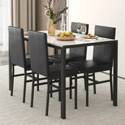 Segmart B1453 5 Piece Dining Room Table Set w/Faux Marble Table PU Leather Padded Chairs, White & Black