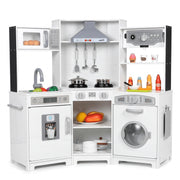 Pirecart Kids Corner Play Kitchen, Pretend Playset with Sound and Light Range Hood, White
