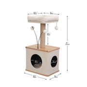 Vibrant Life Minimalist Cat Tree, 3-Level 30in with Large Condo, Sofa Bed Perch, Natural Jute Scratching Post, 3 Teaser Toys, Beige, CT230549
