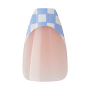KISS Voguish Fantasy Press On Nails, Ending Scene Blue White Checkerboard, Medium Coffin, 28 Count