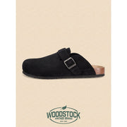 Woodstock Beacon Men's Comfort Clog Sandal, Genuine Leather, Black, Medium Width, Flat Heel
