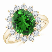 Zuwelria 5.95 Ct Oval Cut Green Emerald Gemstone Diamond Ring for Women, 18K Yellow Gold Plated Sterling Silver, Size 7