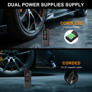 NEXPOW NEXPOW-MS001-DS/WAL Tire Inflator Portable Air Compressor, 150 PSI, Dual Power Supply, 5400mAh Rechargeable Battery, Digital Pressure Gauge, Flashlight, Compact with Carry Bag