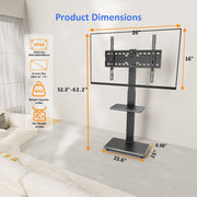 Afaloona Rolling TV Stand Mobile Cart, Black Iron Frame, Fits 32-75 Inch TVs, Supports Up to 110 lb, 18 Adjustable Heights, Swivel Mount with Shelf, Max VESA 600x400mm
