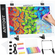 ARTDOT A3 Diamond Painting Light Pad, USB Powered, Adjustable Brightness, 66 LED Flicker-Free Lights, Multi-Angle Stand, Drill Storage Box, Black