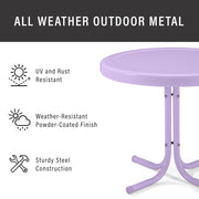 Crosley Furniture Griffith Outdoor Side Table, Retro Lavender Gloss, Weather-Resistant Steel, Compact Round Pedestal, Supports 100 lbs