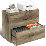 Ktaxon Wood 2 Drawer Lockable Lateral File Cabinet, Gray, Fits Letter Legal & A4 Files, Printer Stand