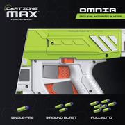 Prime Time Toys Max Omnia Pro Ultimate Battery Foam Dart Blaster, Full-Auto Electric, 30 Nitroshot+ Half-Length Darts, Adjustable Shoulder Stock, Tactical and Iron Sights, Green, 6106N