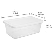 Sterilite 6 Quart Small Storage Bin, Clear Plastic Container with Snap-On Lid, White, 2242-80