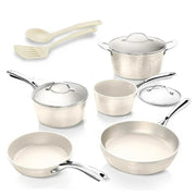 Gotham Steel 6691 Hammered Cream 10 Piece Ceramic Nonstick Cookware Set