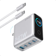 Anker 140W MAX USB-C Laptop Charger, 4-Port GaN Power Adapter, Dual High-Speed USB-C, Silver, Model A2697