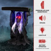 Haunted Hill Farm Tombstone Lifter Animatronic, Sound-Activated Zombie with Red LED Eyes, Battery Operated, 30.5 in, Indoor or Covered Outdoor Halloween Decoration