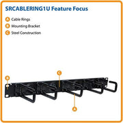 TRIPPLITE SRCABLERING1U Rack Enclosure Cabinet Horizontal Cable Ring Flexible 1URM