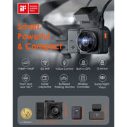 Vantrue Element 2 Dual Dash Cam, 2.7K Front and Rear Cameras, Voice Control, WiFi, GPS, Night Vision, 24H Parking Mode, Supports 512GB