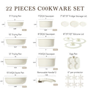 Carote A08655 22pcs Non Stick Pots and Pans, Nonstick Cookware Set Detachable Handle, Induction Cookware