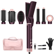 PARWIN PRO BEAUTY 7-in-1 Dual Voltage Hair Styler with Air Straightener, 28mm Auto Wrap Curlers, Paddle Brush, Blow Dryer, Jasper Plum, AB0326C