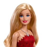 Mattel Barbie 80th Anniversary Ruby-Red Celebration Fashion Doll with Poseable Design, Red Dress, Silvery Sandals, Necklace