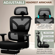 Coolhut Ergonomic Office Chair, Big and Tall, Adjustable Lumbar Support, 3D Headrest, Flip-Up Armrests, Retractable Footrest, Breathable Mesh, High Back, Black
