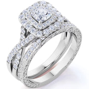 JeenMata RHJGJmnn21506 1.25 ct Square Moissanite Double Halo Twisted Band in 18K White Gold over Silver