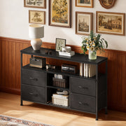 EDX 6-Drawer Fabric Dresser with Power Outlets and LED Light, TV stand for Bedroom, Living Room, Hallway, Black