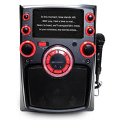 Emerson EK-6002 Portable Bluetooth Karaoke System with 7 in LCD Display, Built-in Speaker, Multicolor LED Lighting, Rechargeable Battery, Wired Microphone, Black
