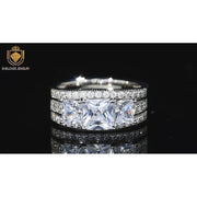 SHELOVES Jewelry BR1187_SS_9 1.9 Carat Three-Stone Princess Cut Cubic Zirconia Wedding Ring Set, Size 9