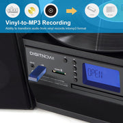 Caymuller Record Player Bluetooth Turntable with CD Player, Cassette, AM/FM Radio, Aux In, Stereo Speakers, Vinyl to MP3 Recording, Silver M504-FX