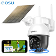 AOSU C9E2CA11 Solar Security Camera, 5MP Wireless Outdoor Cameras, 360 Degree Surveillance, Auto Tracking