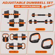 ARVAKOR Adjustable Dumbbell Set, 66 Lbs, Octagonal Anti-Roll Plates, Non-Slip Foam Grip, Multi-Use with Barbell Kettlebell Push-Up Stand, Orange, RXD-006