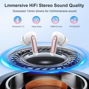 WeurGhy Wireless Earbuds, Bluetooth 5.3, Noise Cancelling, Hi-Fi Stereo Sound, IPX7 Waterproof, 56H Playtime, Pink, X12 Pro