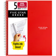 Five Star 930012CK1 Spiral Notebook + Study App, 5 Subject, Wide Ruled, 8