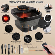 FOFOJY Collapsible Foot Spa Bath with Heat and Massage Roller, Bubble, Temperature Control, Remote Control