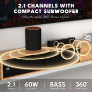 Dammyty Soundbar with Bluetooth 5.4, Wireless Subwoofer, 3D Surround Sound, Adjustable Bass, Multiple Inputs
