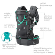 Infantino 200113-01 Carry On Active Ergonomic Multi-Pocket Infant & Toddler Carrier, Grey w/ Pacifier Loop