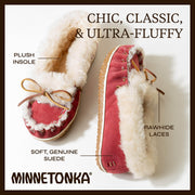 Minnetonka Moccassin Ultimate Sheepskin Slipper for Women, Tan, Indoor Outdoor Durable Sole, Size 8, 1374122