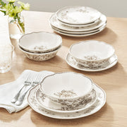 The Pioneer Woman PWF5194 Agatha 12-Piece Stoneware Dinnerware Set, Brown