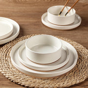 AmorArc Ceramic Dinnerware Set for 4, Speckled Stoneware Plates & Bowls w/Unglazed Terracotta, Beige, 12-Piece