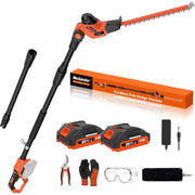 Maxlander Cordless Pole Hedge Trimmer, 18-Inch Double-Action Blades, 16-Feet Max Reach with Extension Pole, Multi-Angle Adjustable, 2 x 2.0Ah Batteries Included