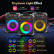 JYX S68-WM-ZLX Karaoke Machine, Portable Bluetooth Speaker System with 2 UHF Wireless Microphones, 6.5-Inch Subwoofer, DJ Lights, Reverb Adjustment, 24-Hour Battery, Black
