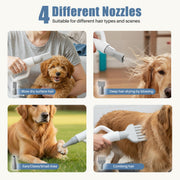Edx Dog Blower Pet Hair Dryer with Adjustable Wind Speed, 3 Temperature Modes, 4 Detachable Nozzles, 6.5ft Cord, White
