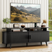 GUNAITO TV Stand for TVs up to 70 Inches, Mid-Century Modern Wood Entertainment Center with Storage Shelves, Black