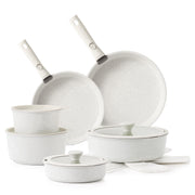 Sensarte Ceramic Nonstick Cookware Set, 17 Pieces, Detachable Handles, Induction Compatible, Oven Safe, Gray